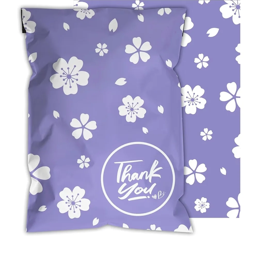 15 ct Purple Floral Thank You Polymailers